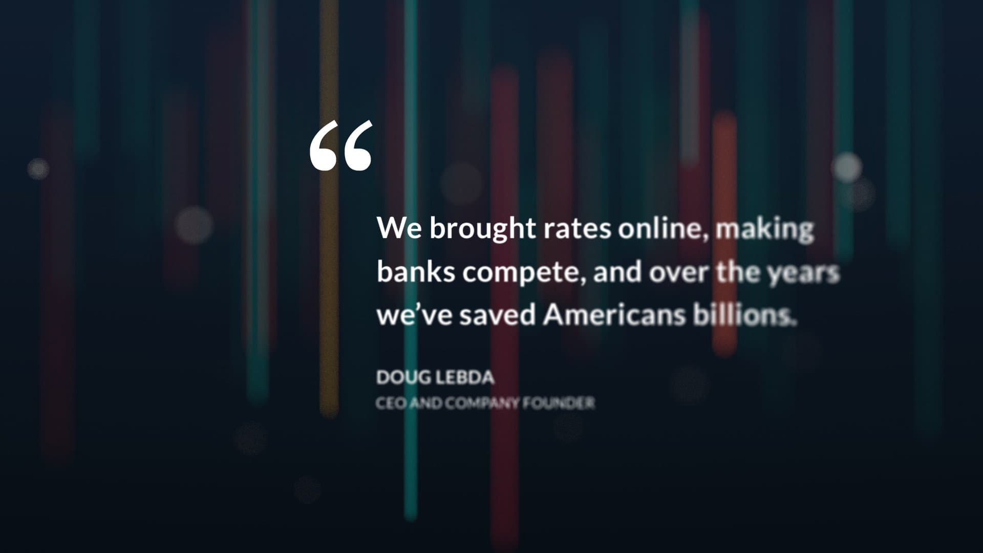 Early design exploration: a founder quote over a blurred particle background
